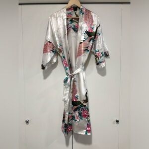 Sam Well Floral Satin Kimono Robe peacock floral flowers romantic night bath